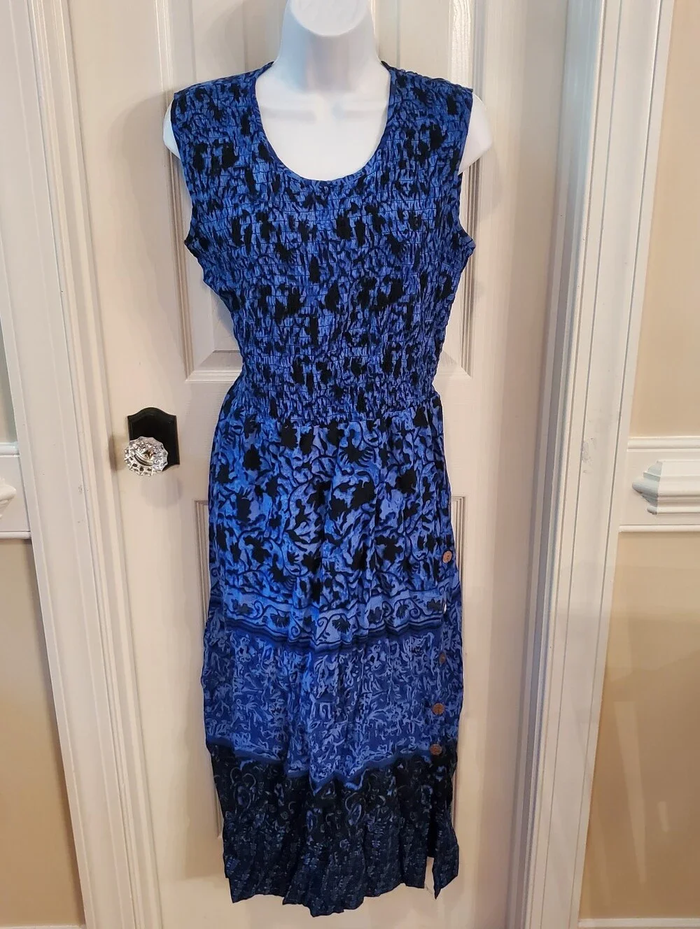 Vtg - R&K Originals - Blue & Black - Floral - Maxi Dress - Size 12